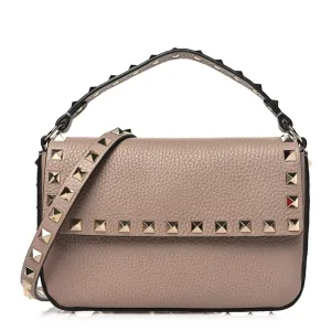Valentino Garavani Small Rockstud Crossbody Pouch Poudre Grainy Calfskin Leather Gold Hardware