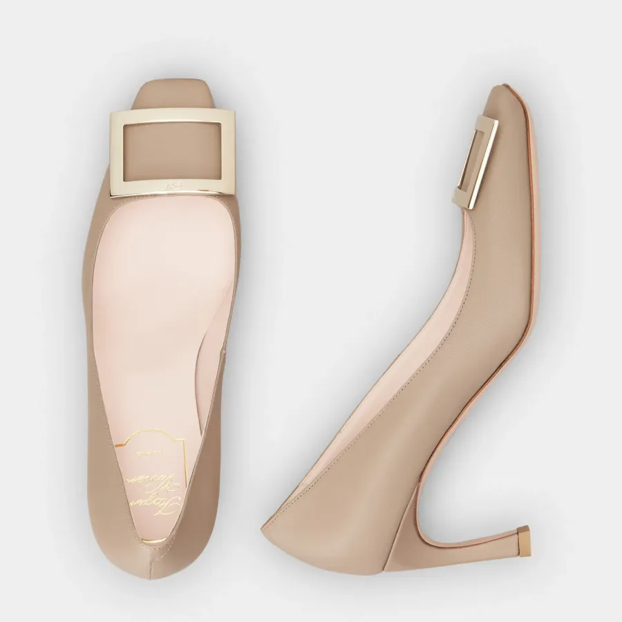 Roger Vivier Trompette Pumps High Heels In Beige Calfskin Leather With Metal Buckle (Heel Height 7cm)