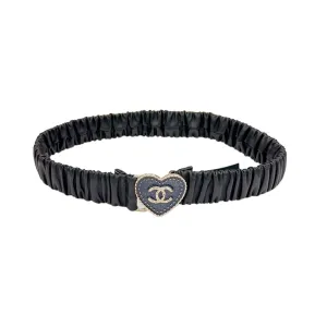 Chanel Women's Heart/CC Buckle Elastic Belt In Black Lambskin With Gold/Silver Hardware 30mm