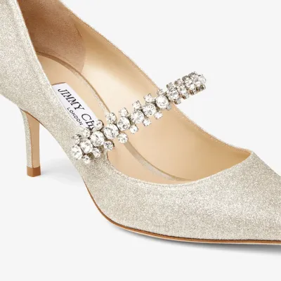 JIMMY CHOO Crystal decorated ice white gold microparticles flash powder heels