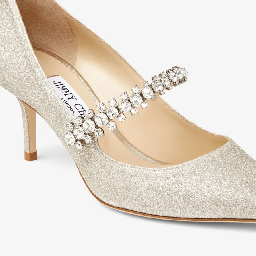 JIMMY CHOO Crystal decorated ice white gold microparticles flash powder heels