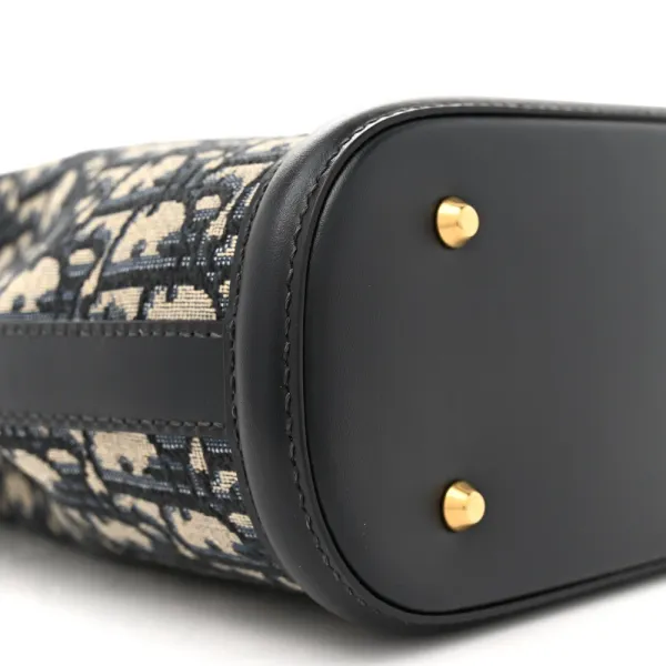 Dior Medium C’est Dior Bucket Bag Blue Oblique Canvas & Cannage Calfskin Leather Gold Hardware - Image 4