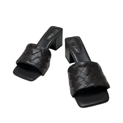 Bottega Veneta Parco Mule In Chocolate Brown Intrecciato Leather Kitten-Heel Mule Sandal (Heel Height 4.5cm)