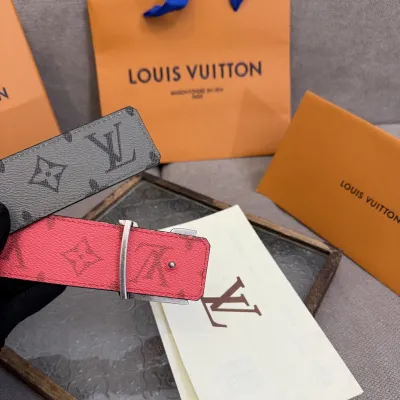 Louis Vuitton Men's Line Reversible Belt In Grey/Pink/Black/Blue/White/Green Monogram Canvas With Gold/Silver Hardware 40mm