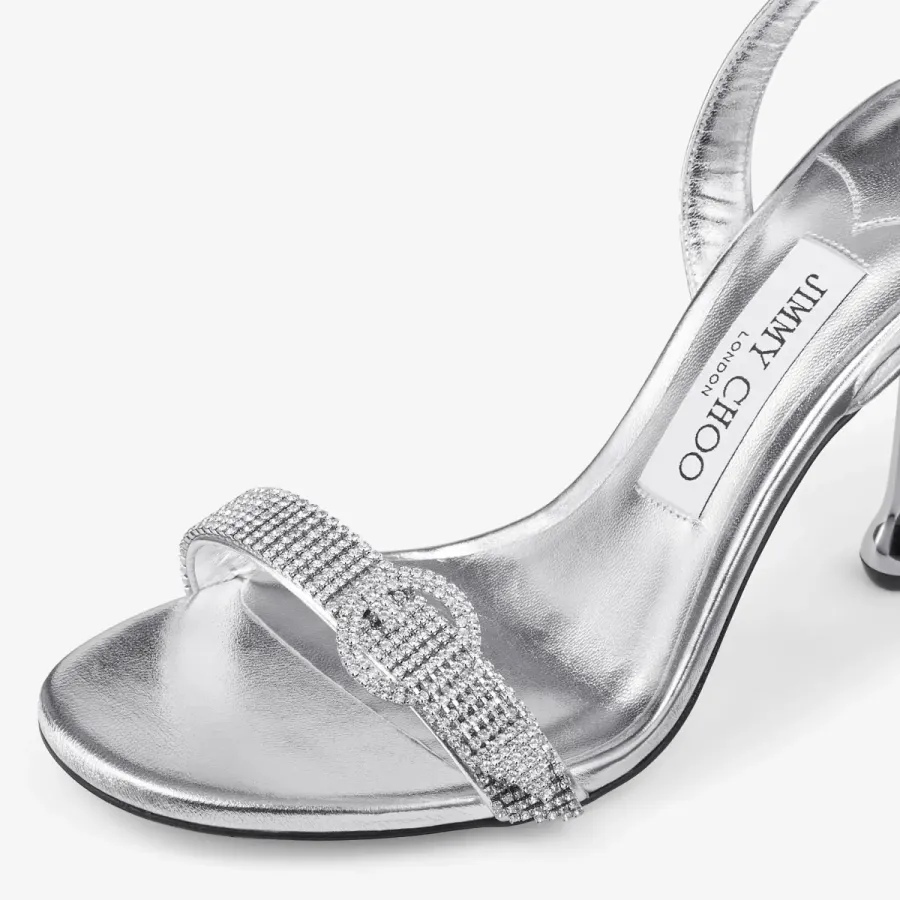 JIMMY CHOO Silver metallic texture leather high heeled sandals