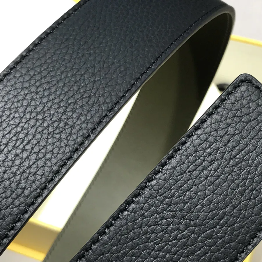 Fendi Men's Square Buckle Belt In Black/Olive Litchi Grain Calfskin With Silver Hardware 38mm