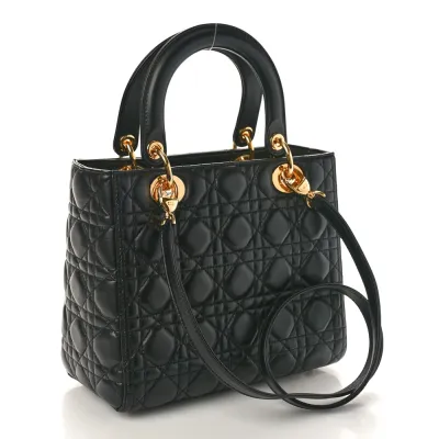 Dior Medium Lady Dior Black Cannage Lambskin Leather Gold Hardware