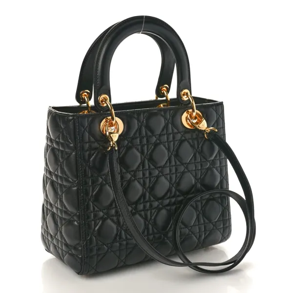 Dior Medium Lady Dior Black Cannage Lambskin Leather Gold Hardware - Image 3