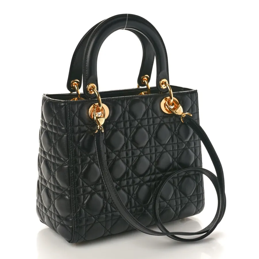 Dior Medium Lady Dior Black Cannage Lambskin Leather Gold Hardware