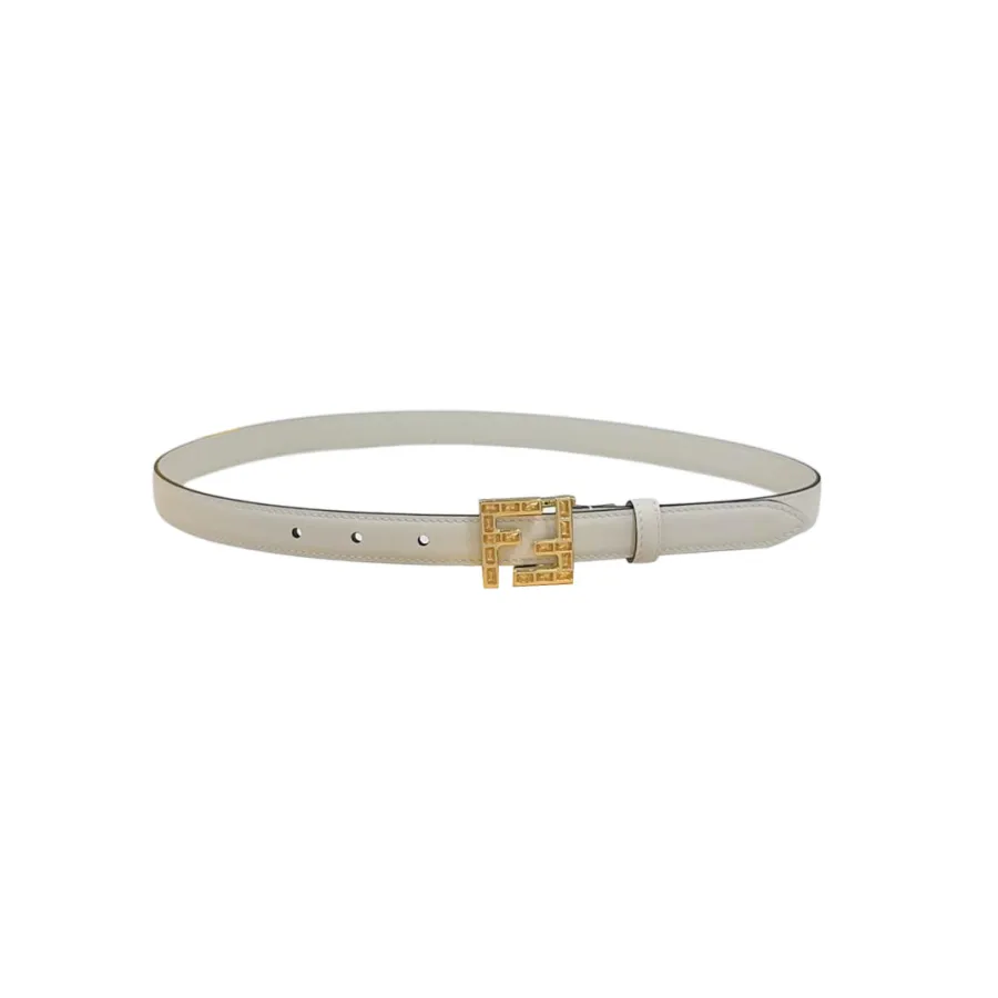 Fendi Women's FF Squared Buckle Belt In Black/Brown/Grey/Beige/White Calfskin With Gold Hardware 20mm