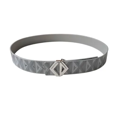 Dior Men' s CD Buckle Belt In Grey/Black Diamond Canvas And Calfskin With Silver Hardware 40mm
