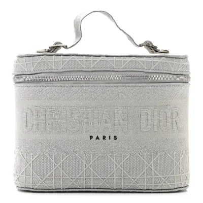 Dior Small DiorTravel Vanity Case Grey Cannage Embroidered Canvas Silver Hardware