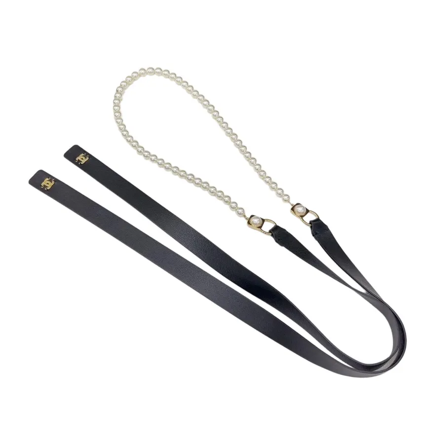 Chanel Women's Pearls Chain Belt In Black Lambskin With Gold Hardware