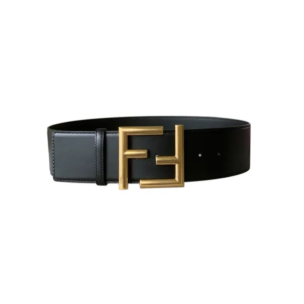 Fendi Women's FF Buckle Belt In Black/Khaki/Orange Calfskin With Gold/Black Hardware 60mm - Image 6