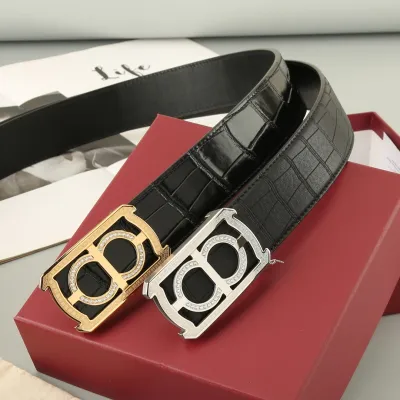 Ferragamo Men's Square Buckle With Crystal Belt In Black Crocodile-Embossed Calfskin With Gold/Silver Hardware 38mm