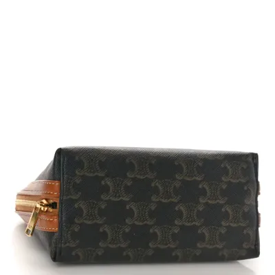 Celine Mini Clutch on Chain Tan Triomphe Canvas & Calfskin Leather Gold Hardware