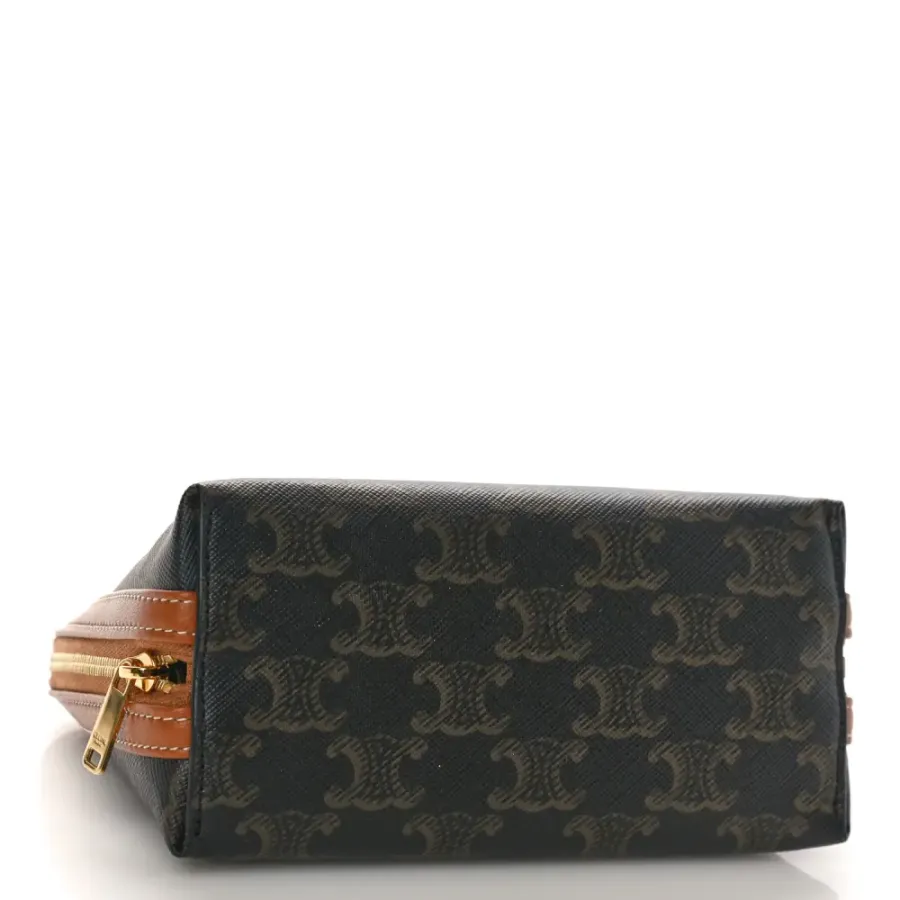 Celine Mini Clutch on Chain Tan Triomphe Canvas & Calfskin Leather Gold Hardware