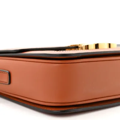 Celine Small Teen Triomphe Bag White/Tan Textile & Natural Calfskin Leather Gold Hardware