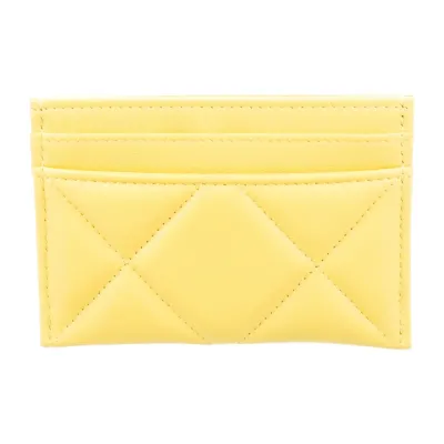 Chanel Small Card Holder Yellow Quilted Pattern Leather Gold Hardware
