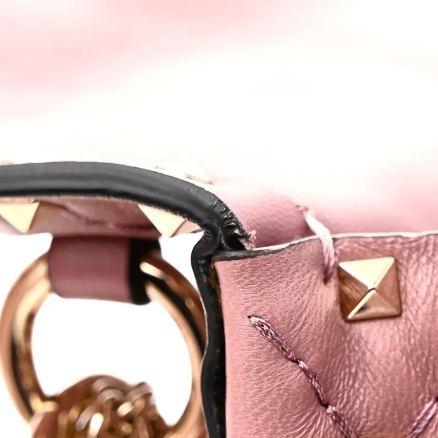 Valentino Garavani Medium Rockstud Spike Shoulder Bag Antique Rose Lambskin Leather Light Gold Hardware