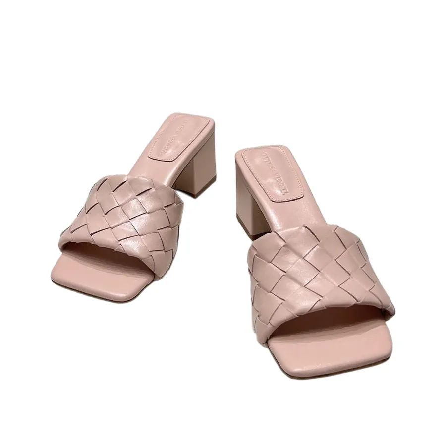 Bottega Veneta Parco Mule In Pink Intrecciato Leather Kitten-Heel Mule Sandal (Heel Height 4.5cm)