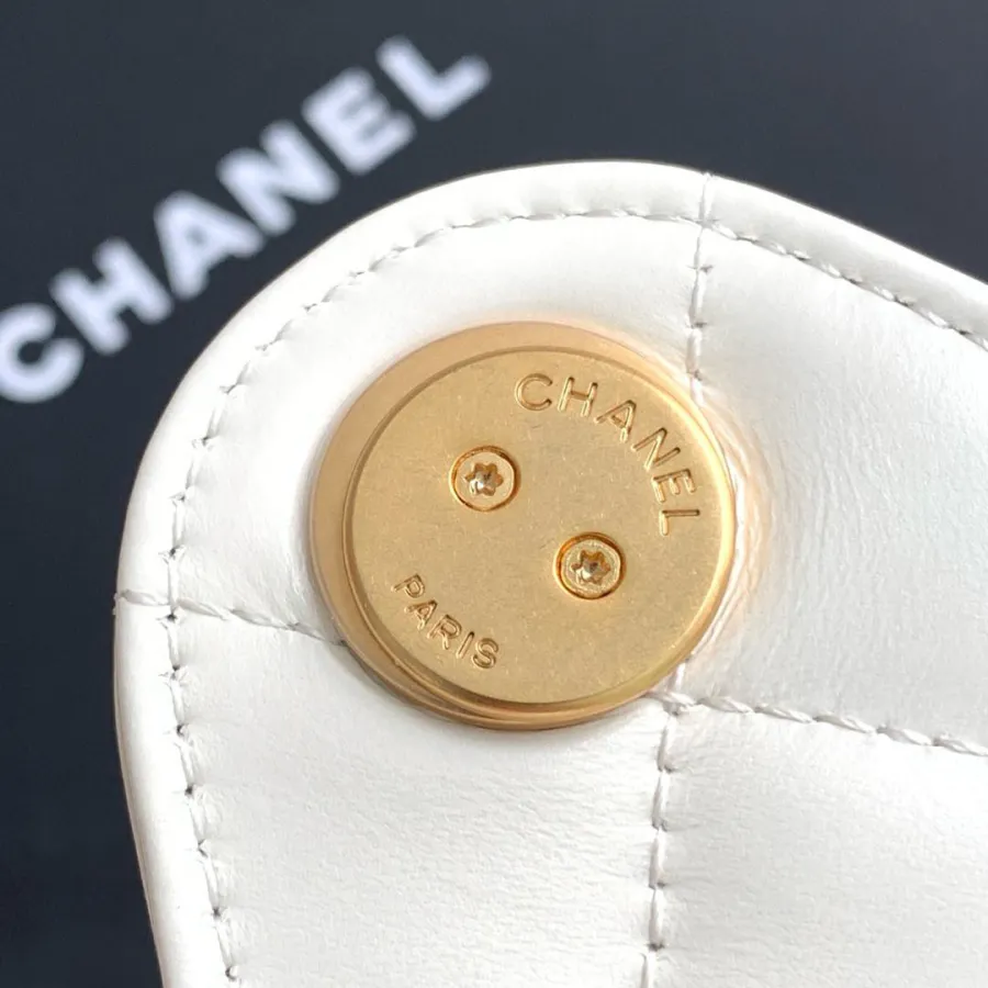 Chanel White Quilted Shiny Calfskin Leather  Shoulder Bags