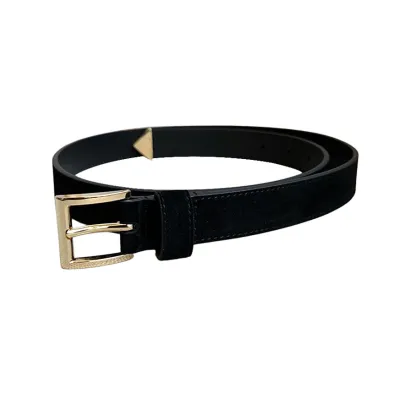 Prada Women' s Square Buckle Belt In Brown/Black Suede Calfskin With Gold/Silver Hardware 25mm