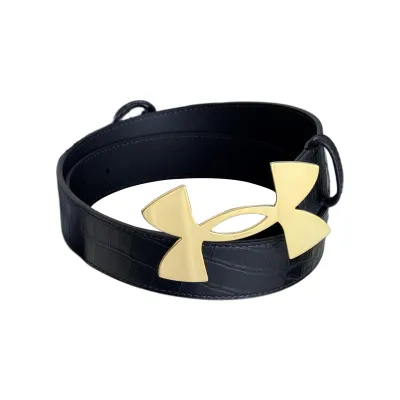 Balenciaga Men's Under Armour Belt In Black Embossed Crocodile Calfskin With Gold/Silver Hardware 35mm