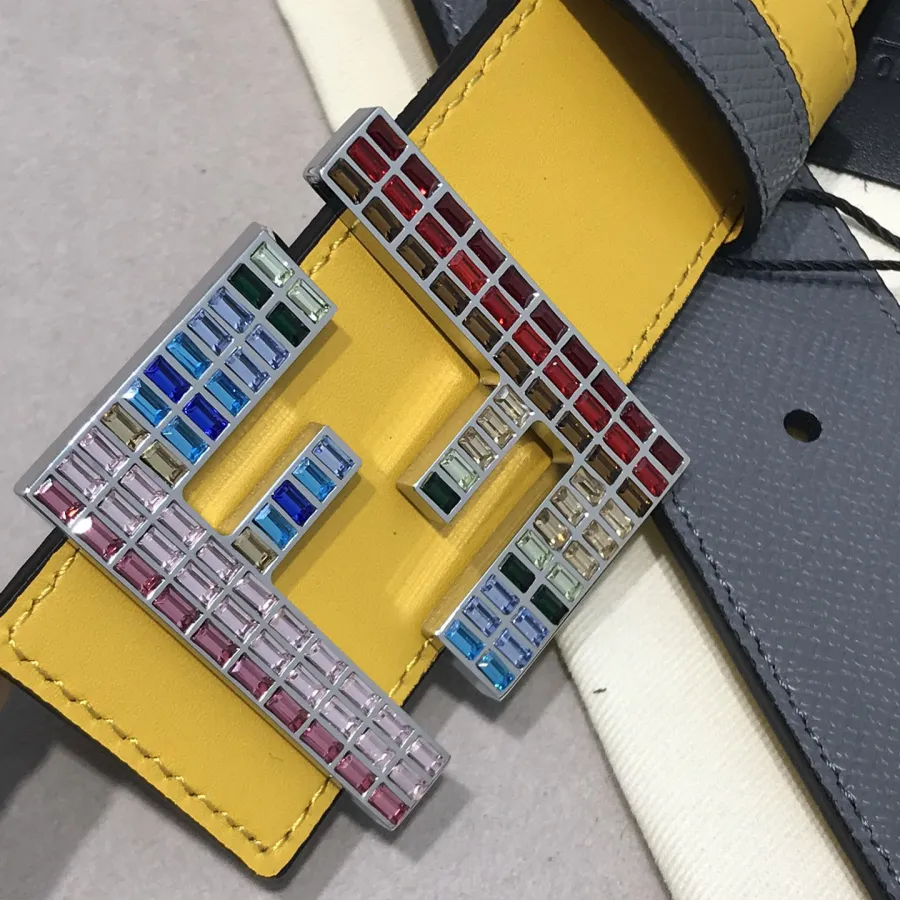 Fendi Men's FF Multicolor Buckle Belt In Blue/Yellow/Red/Black Epsom Calfskin With Silver/Black Hardware 38mm