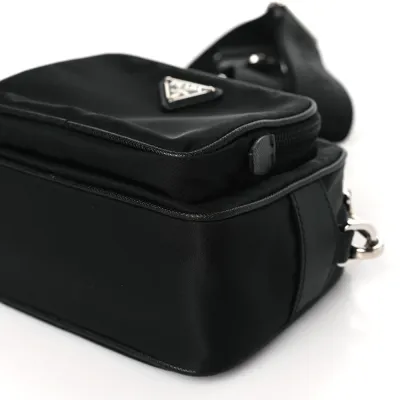 Prada Medium Brique Crossbody Messenger Bag Black Tessuto & Saffiano Leather Silver Hardware