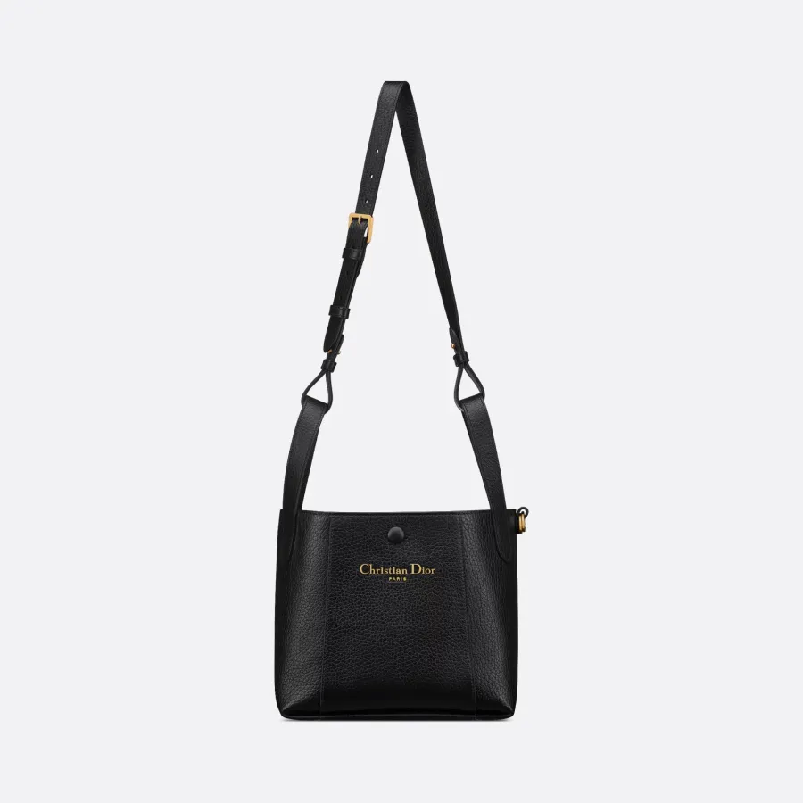 Dior Small Signature Bucket Bag In Blue Dior Oblique Jacquard/Black Grained Calfskin Gold Hardware