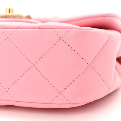 Chanel Wenge Wood Square Mini Pink Quilted Lambskin Leather Aged Gold Hardware