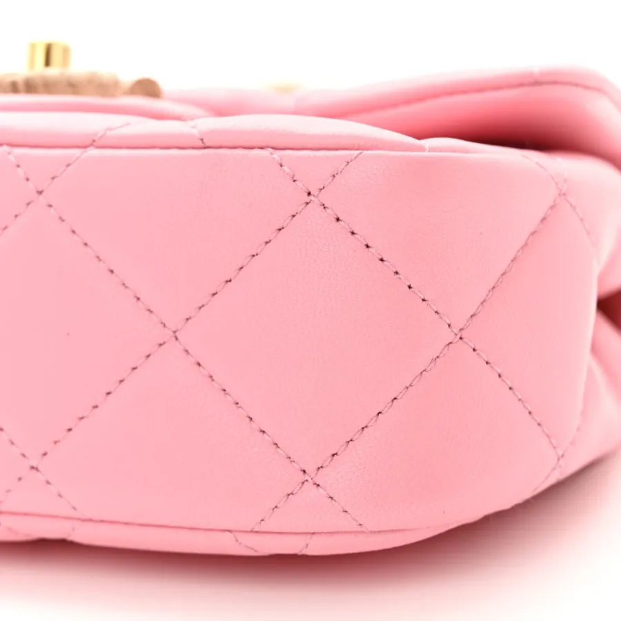 Chanel Wenge Wood Square Mini Pink Quilted Lambskin Leather Aged Gold Hardware