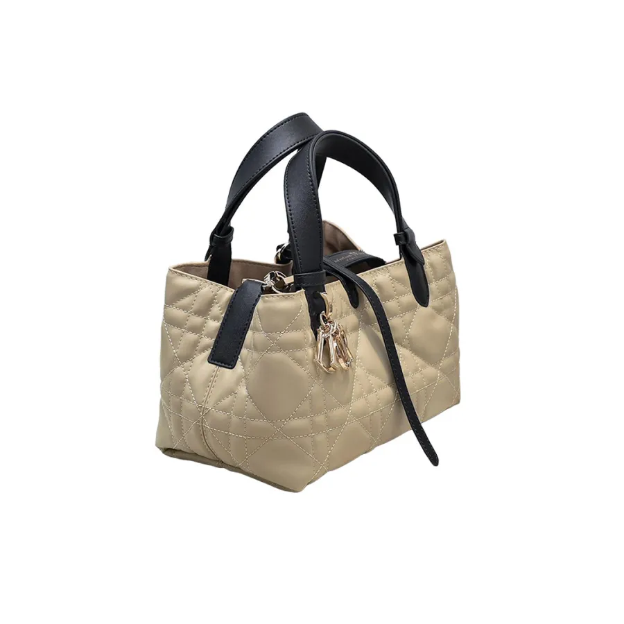 Dior Small Dior Toujours Bag In Beige And Black Macrocannage Calfskin With Light Gold Hardware