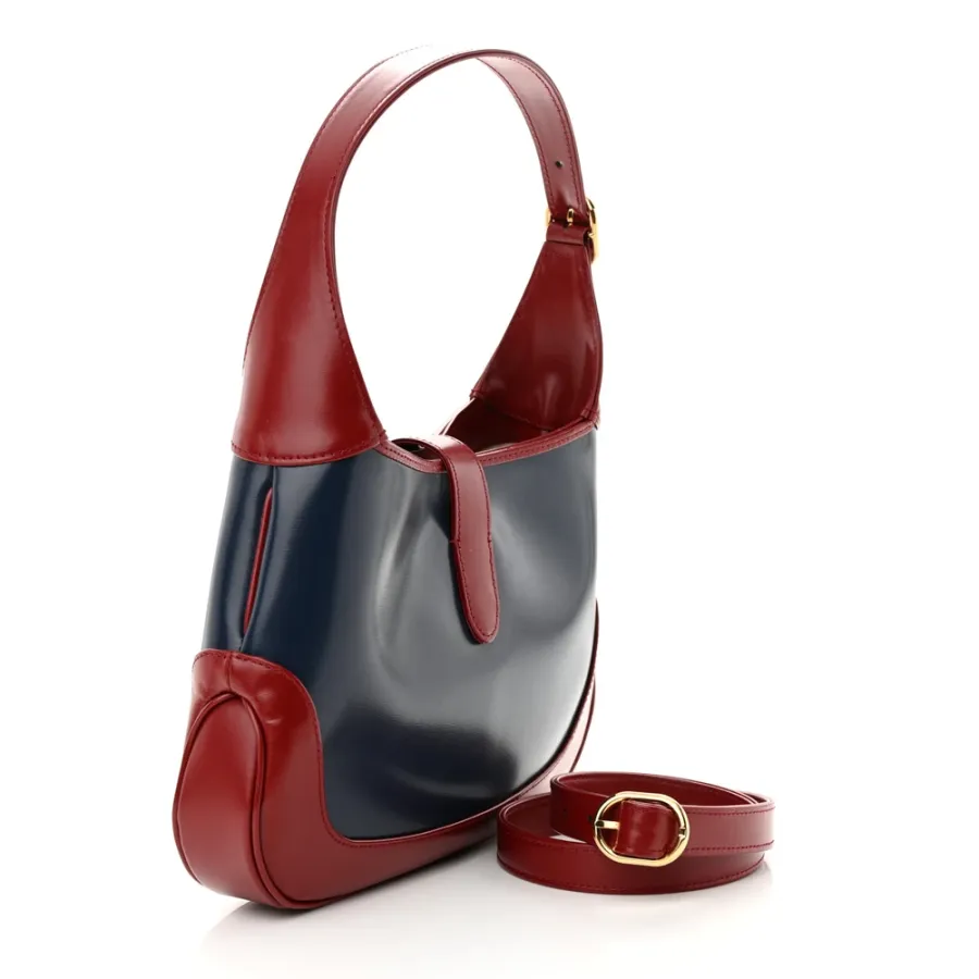 Gucci Small Bi-Color Jackie 1961 Hobo Blue Agata / New Cherry Red Boarded Dyana Lux Calfskin Leather Gold Hardware