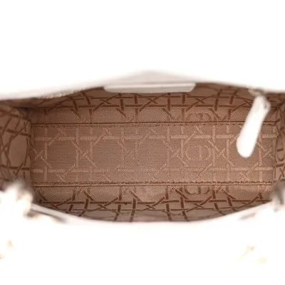Dior Mini Lady Dior White Lambskin Cannage Leather Silver Hardware