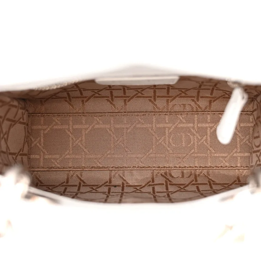 Dior Mini Lady Dior White Lambskin Cannage Leather Silver Hardware