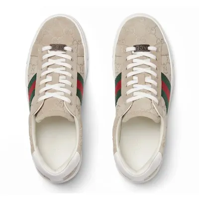 Gucci Ace series grey sneakers woven fabric women's sports shoes