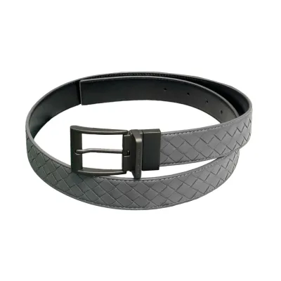 Bottega Veneta Men's Watch Buckle Intrecciato Belt In Black/Grey/Blue/Coffee Calfskin With Silver/Gun Black Hardware 35mm