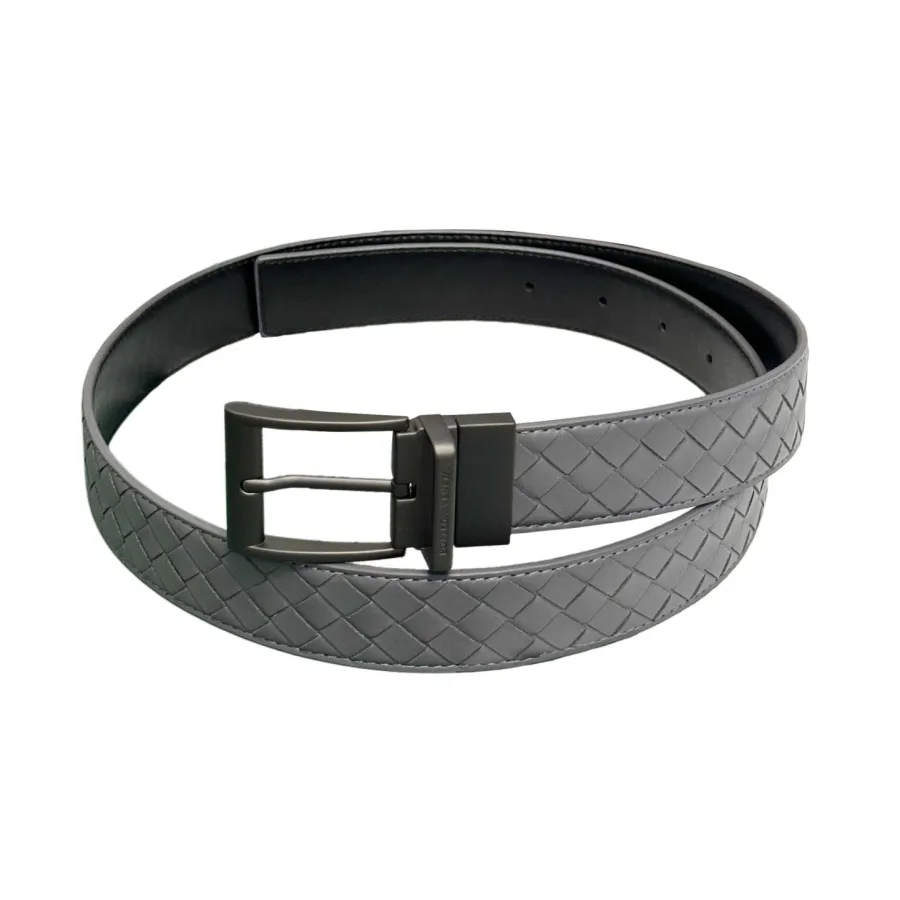 Bottega Veneta Men's Watch Buckle Intrecciato Belt In Black/Grey/Blue/Coffee Calfskin With Silver/Gun Black Hardware 35mm