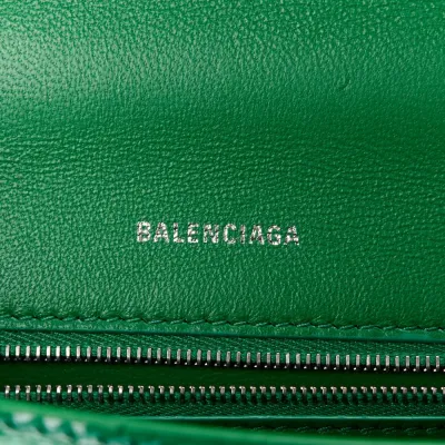 Balenciaga Small Hourglass Top Handle Bag Leaf Green Crocodile Embossed Shiny Calfskin Leather Silver Hardware
