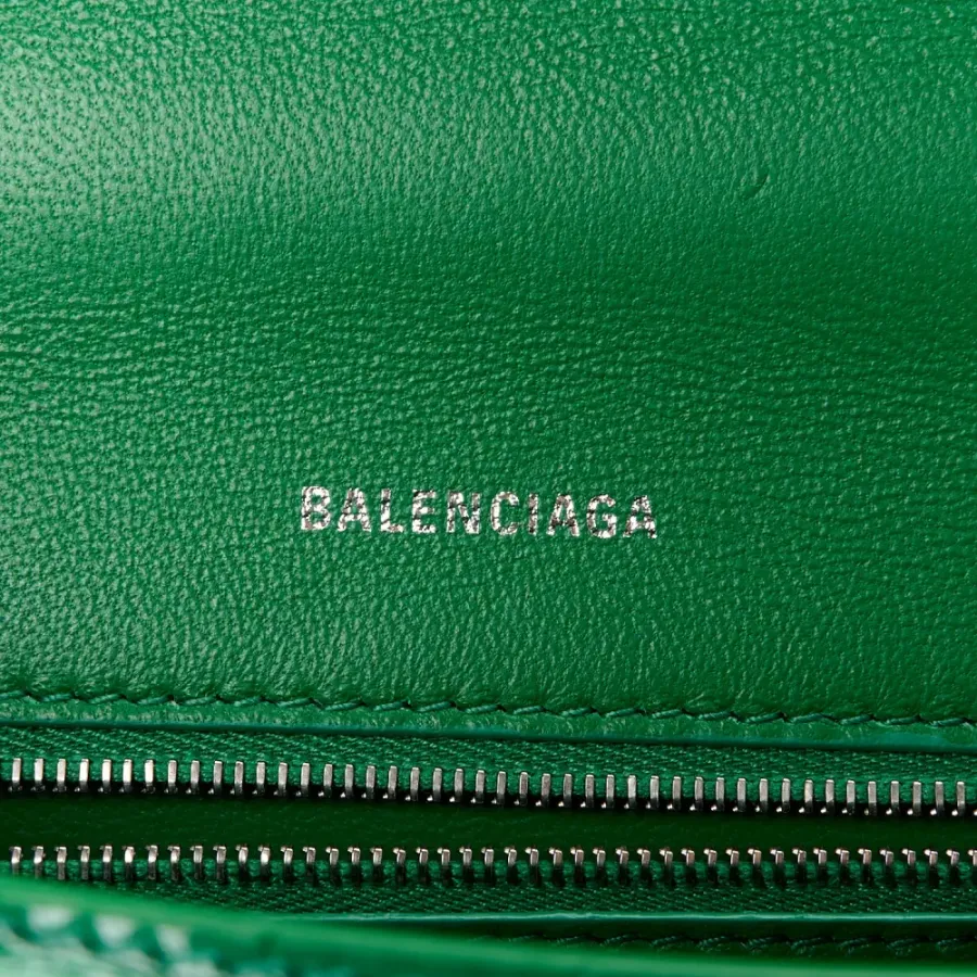 Balenciaga Small Hourglass Top Handle Bag Leaf Green Crocodile Embossed Shiny Calfskin Leather Silver Hardware
