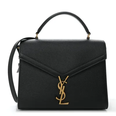 Saint Laurent Medium Cassandra Top Handle Black Classic Monogram Grain De Poudre Leather Aged Gold Hardware