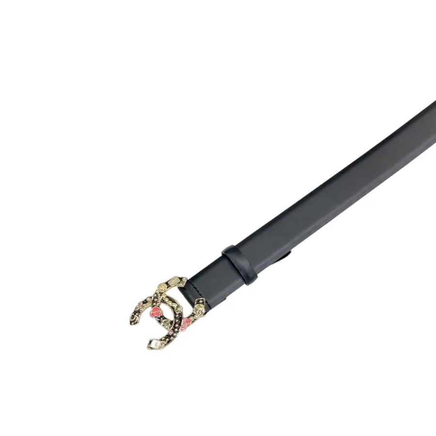 Chanel Women's Decorative CC Buckle Belt In White/Black/Red/Burgundy Calfskin With Gold Hardware 30mm