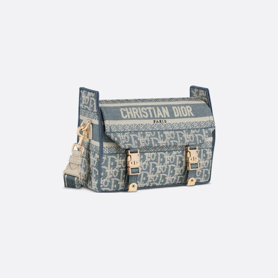 Dior Small Diorcamp Bag In Blue Dior Oblique Embroidery/Blue Dior Oblique Chambray-Effect Embroidery
