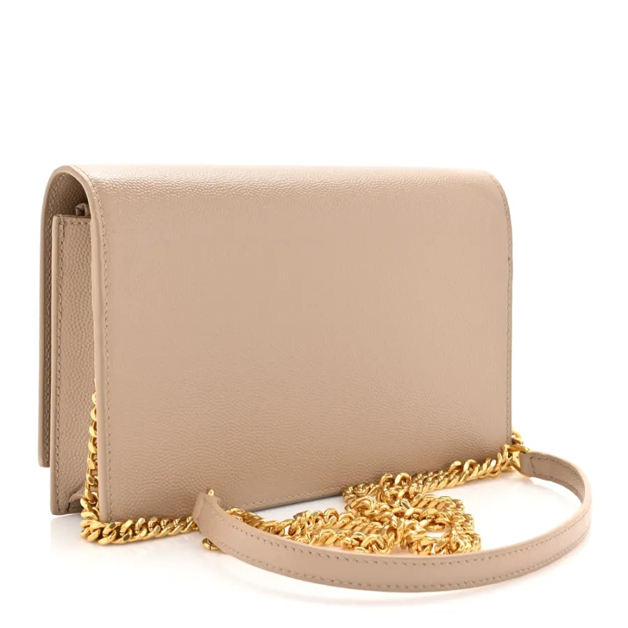 Saint Laurent Small Kate Tassel Chain Wallet Dark Beige Classic Monogram Grain De Poudre Leather Gold Hardware