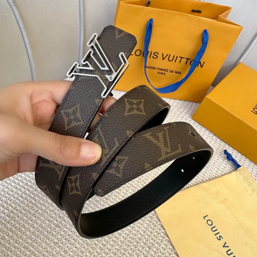 Louis Vuitton Women's Contouring Reversible Belt In Black/Red/Brown Calfskin And Monogram Canvas With Gold/Silver Hardware 30mm