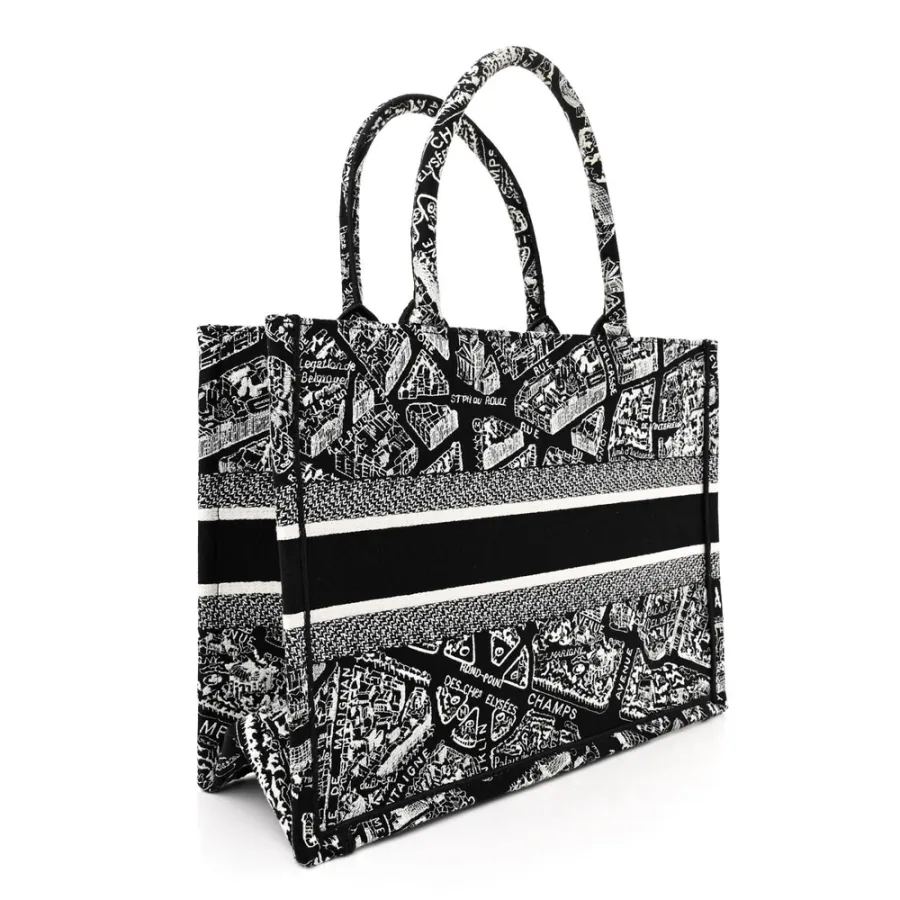 Dior Medium Plan De Paris Book Tote Black/White Embroidered Canvas