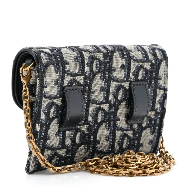Dior Nano Saddle Chain Pouch Blue Oblique Canvas Gold Hardware - Image 2