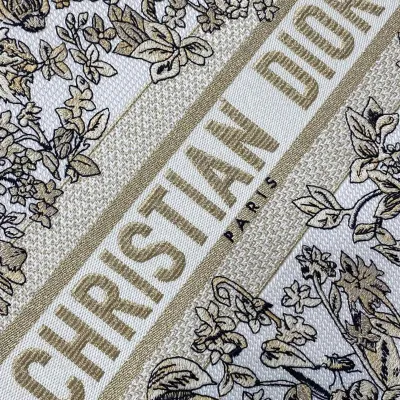 Dior Medium Book Tote White Embroidered with Metallic Thread and Gold Millefiori Unicorn Motif